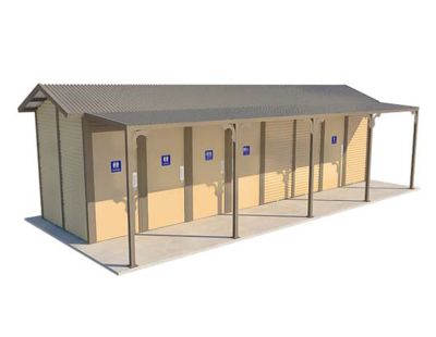 Burton 7 Standard Toilet Building with Paperbark and Gully colour scheme